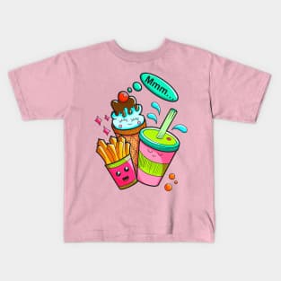 Cute kawaii doodle snack time Kids T-Shirt